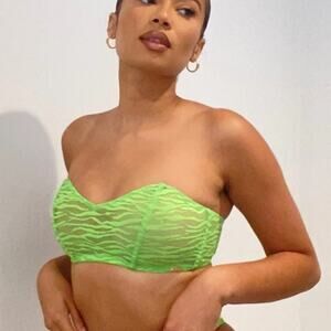 Savage X Fenty All Over Me Lace Bandeau Bralette Green Tea Tiger Stripe 1X NWT